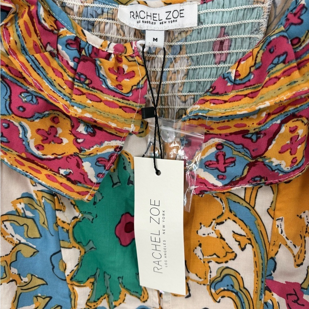 NWT Rachel Zoe Boho Floral Geometric Ruffled Flutter Shoulder Crop Top Sz M - Picture 5 of 6
